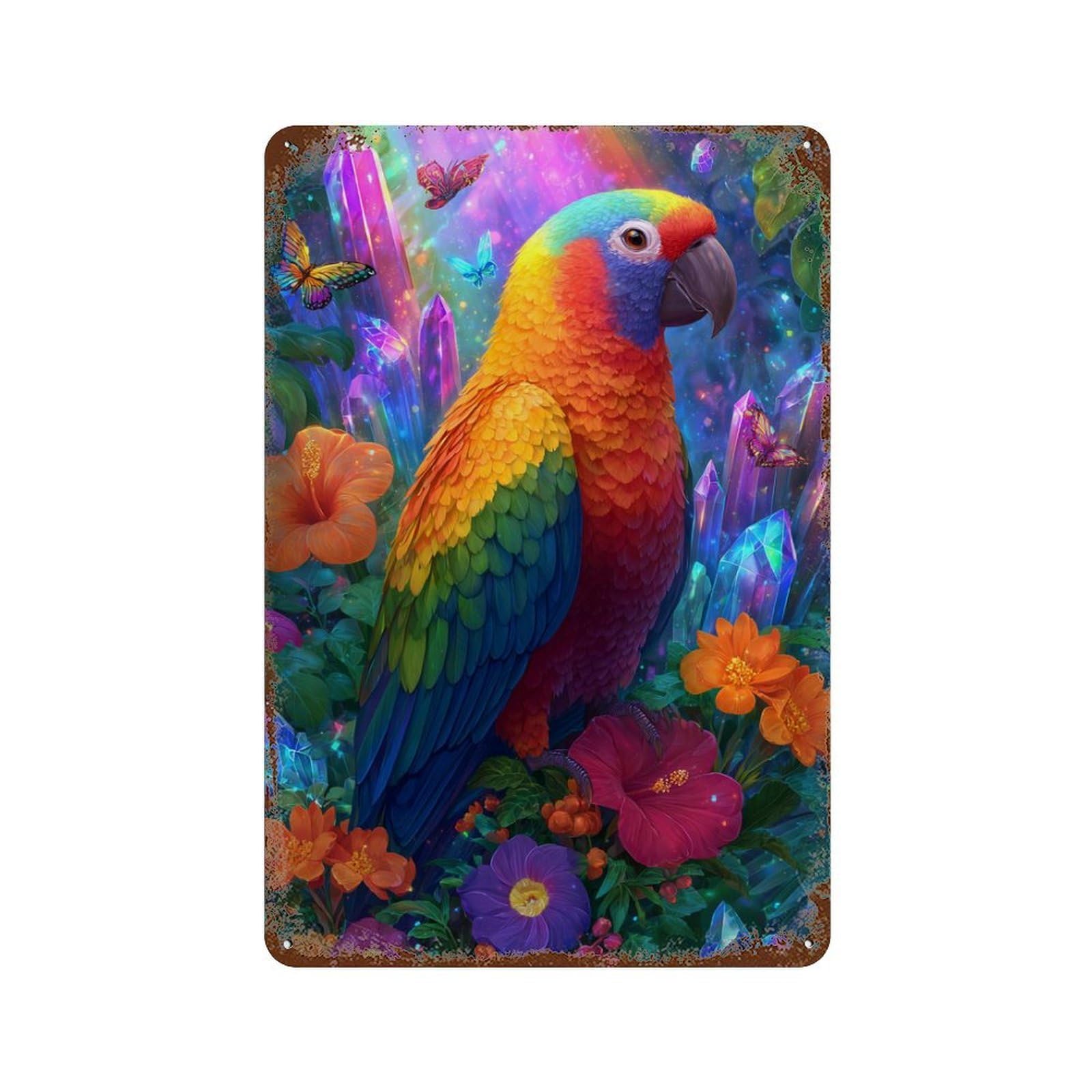 Rainbow Parrot Garden Retro Metal Sign 11.8"x7.9", Shabby Chic Decor for Bistro, Counter And Cafe Decor