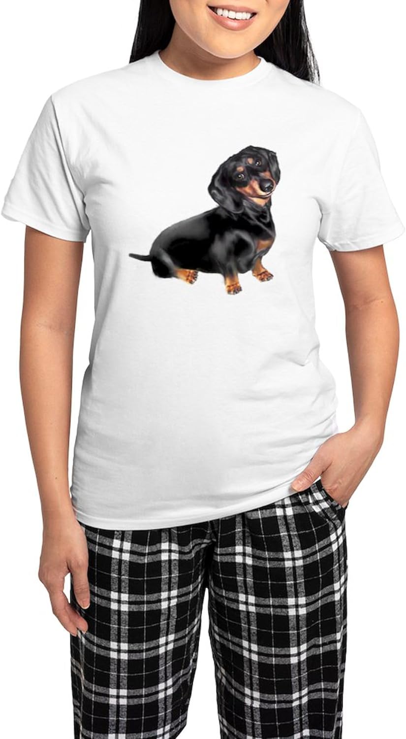 CafePress Black Tan Dachshund Women's Light Pajamas Women's Novelty Cotton Pajama Set, Comfortable PJ Sleepwear