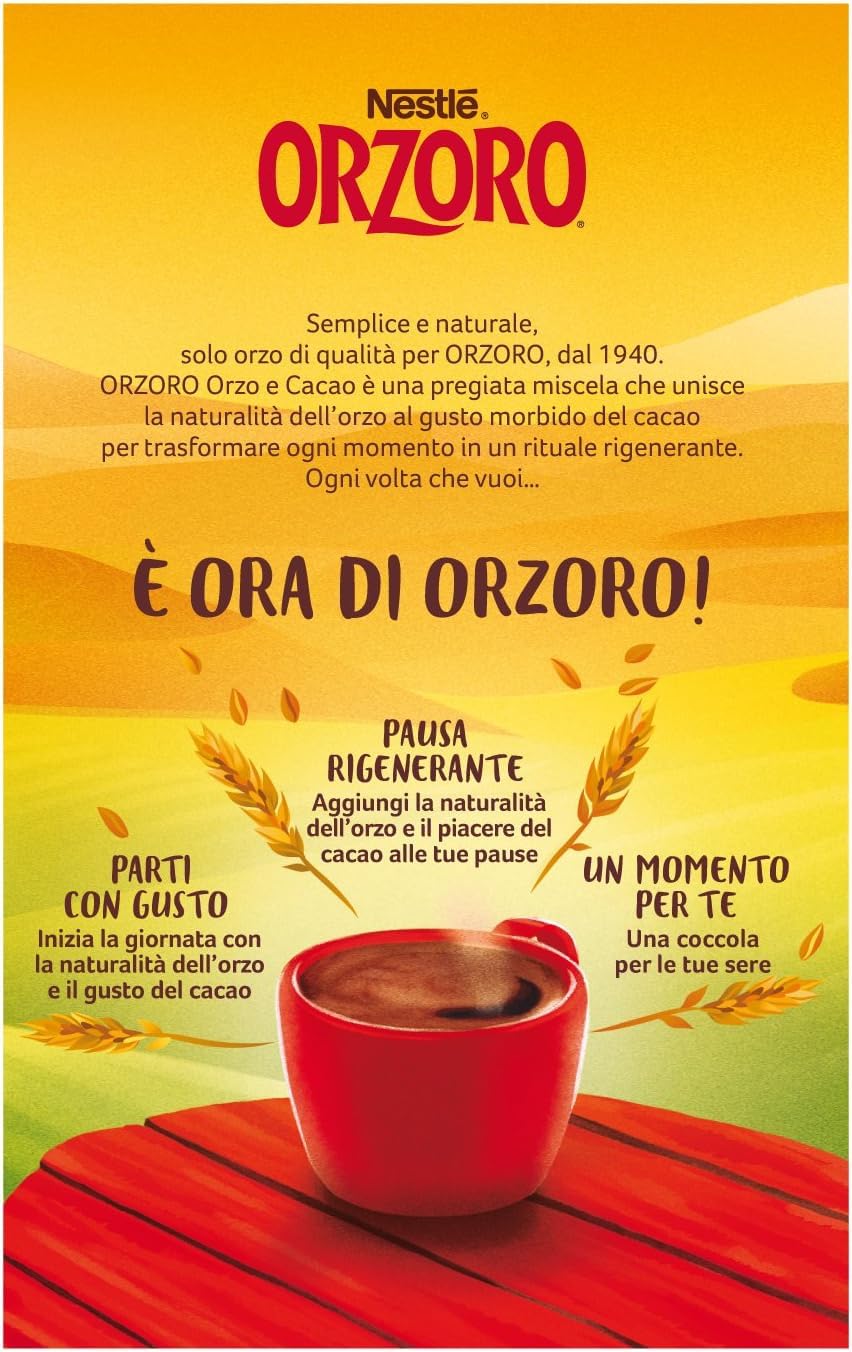 Italian Gourmet Orzoro Orge & Cacao Soluble Nestlé – Lot de 6 x 180 g – Boisson chaude instantanée à l’orge et cacao, goût doux et gourmand, alternative au café, petit-déjeuner + Italian Gourmet Polpa