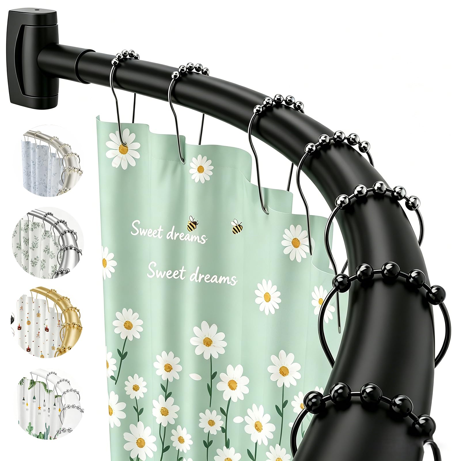 Photo 1 of Matte Black Curved Shower Curtain Rod for Bathroom 33-78 In Adjustable Curved Shower Rod, RustProof Stainless Steel Round Shower Rods for Bathtub, Stall Extra Shower Space Need Drilling