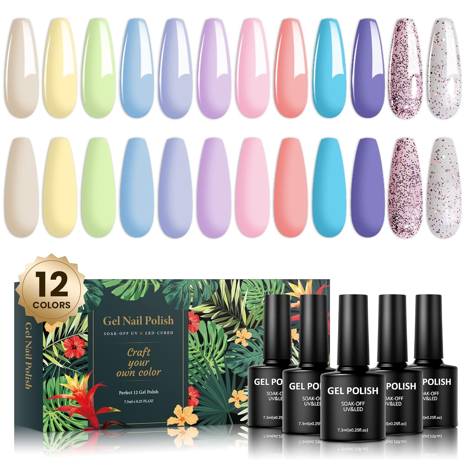 CICK Pastel Gel Nail Polish Set, 12pcs Summer Pastel Macaron Colors Collection Girly Pink Yellow Blue Gel Polish Kit Soak Off Candy Bright Nail Art Manicure DIY Easter Decorations Gifts for Girls Women : Beauty & Personal Care