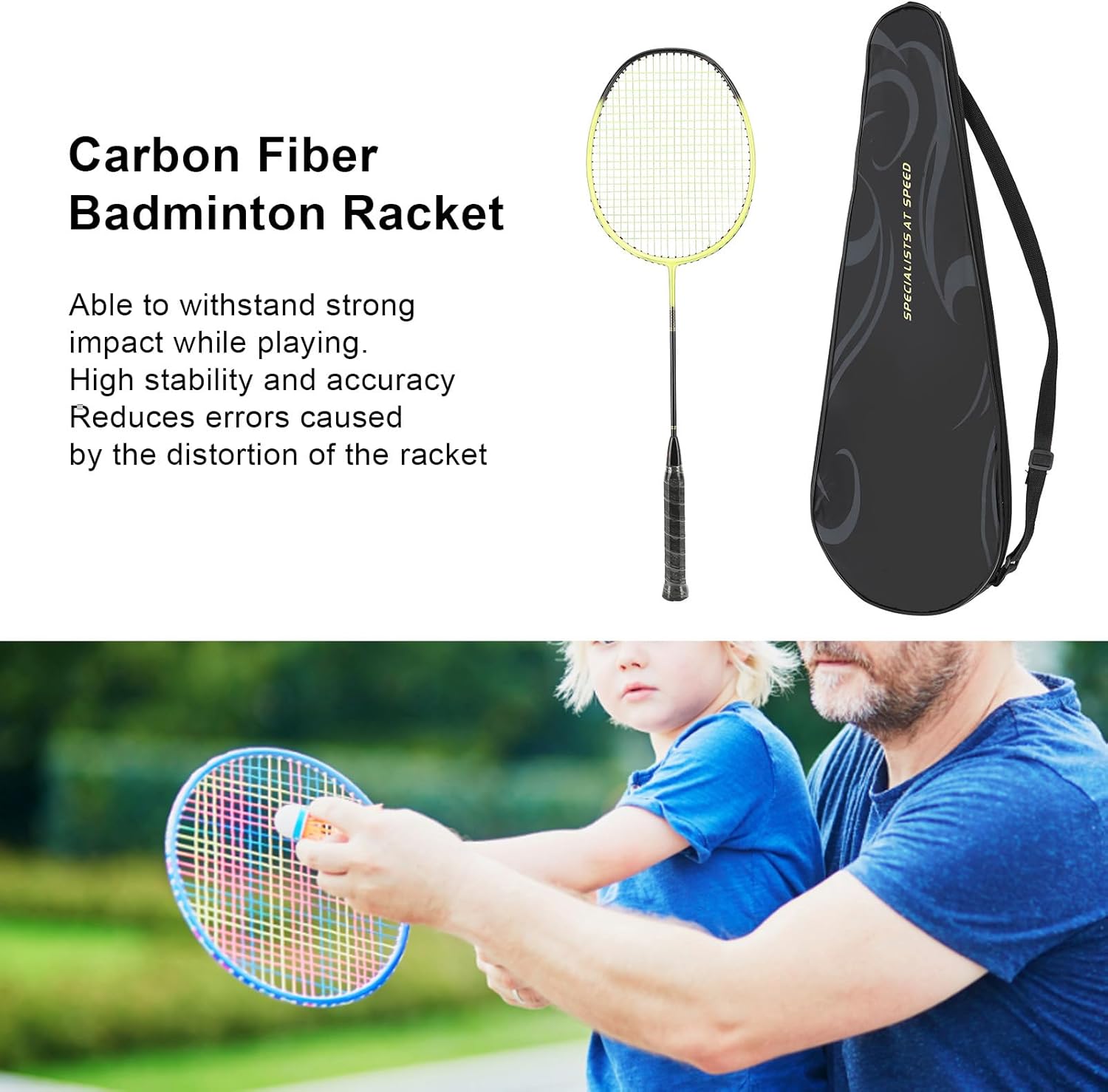Ultralight Badminton Racket, Premium Stability Carbon Fiber Badminton Racket Professional for Backyards Gym