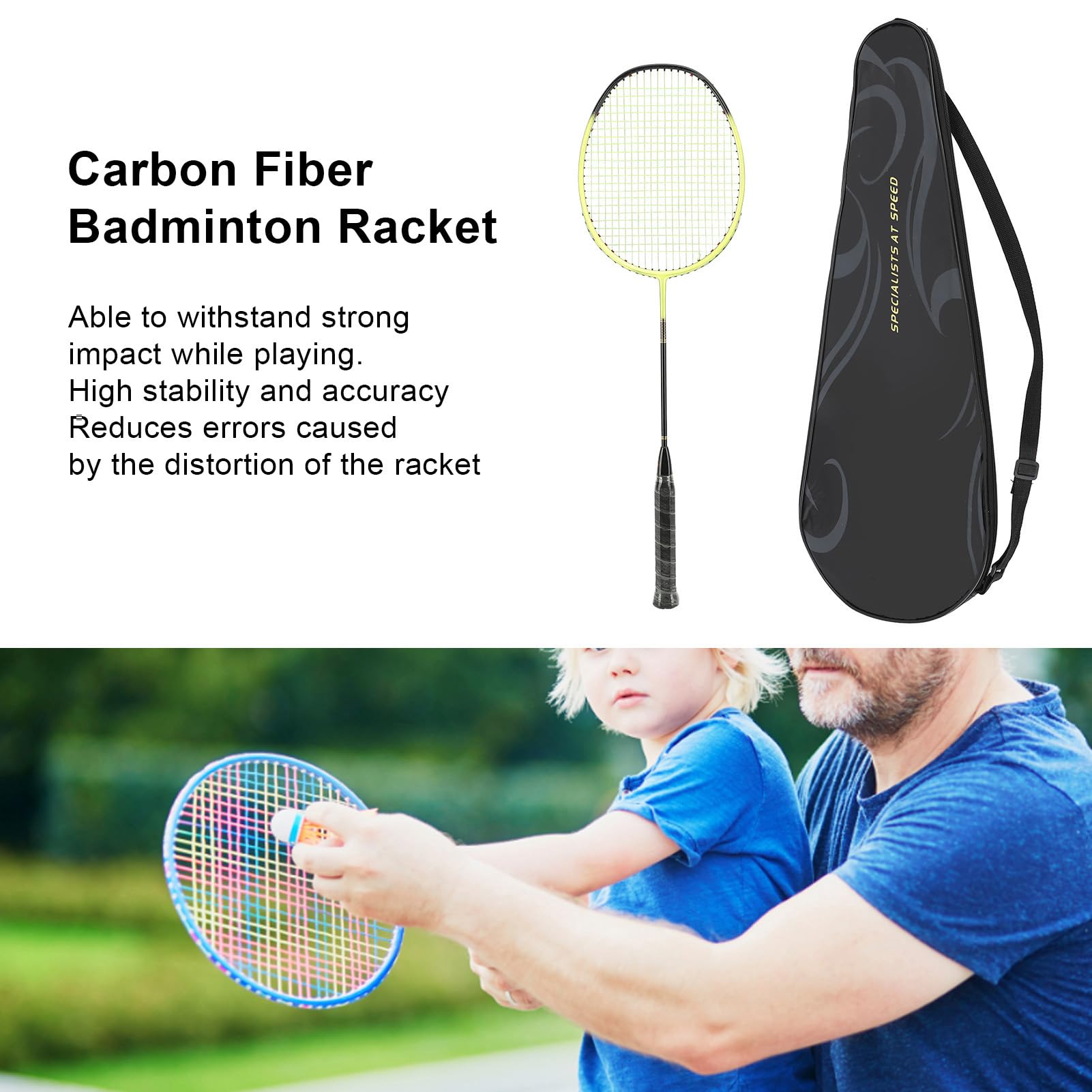 Socobeta Racchetta da Badminton in Fibra di Carbonio Ultraleggera Ad Alta Resistenza Progettata per Cortili e Palestre 1 Pezzo