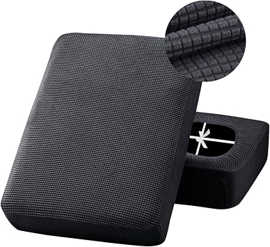 1pc Couch Cushion Cover for Sectional Sofa, Stretch Soft Jacquard Fabric Anti Slip Seat Cushion Slipcover Furniture Protector Dark Grey,Large 3 Seater