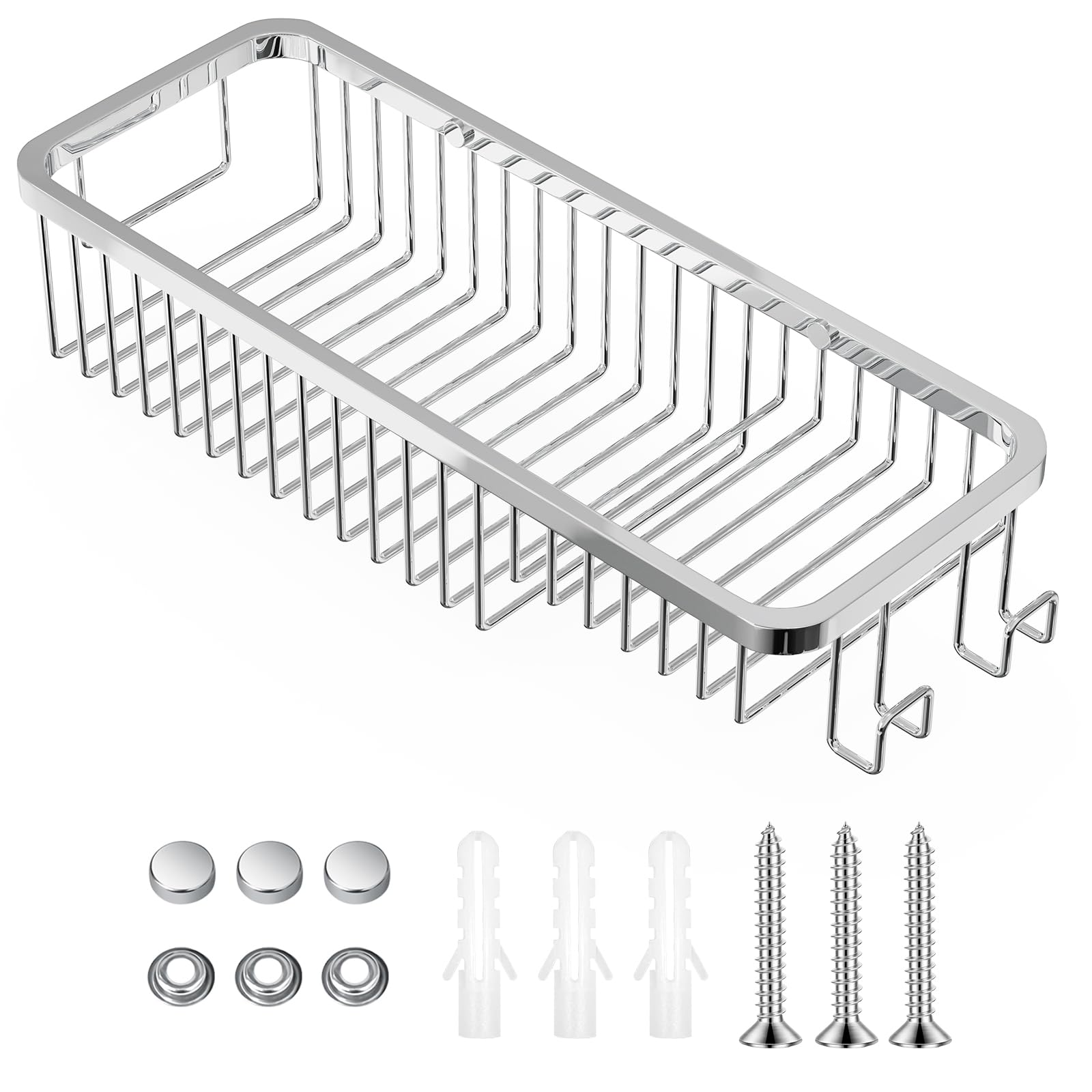 TENOVEL Wire Basket Wall Mount,Corner Shower Caddy 304 Stainless Steel,Bathroom Shower Organizer Soap Caddy,Polished Finish，Long Basket