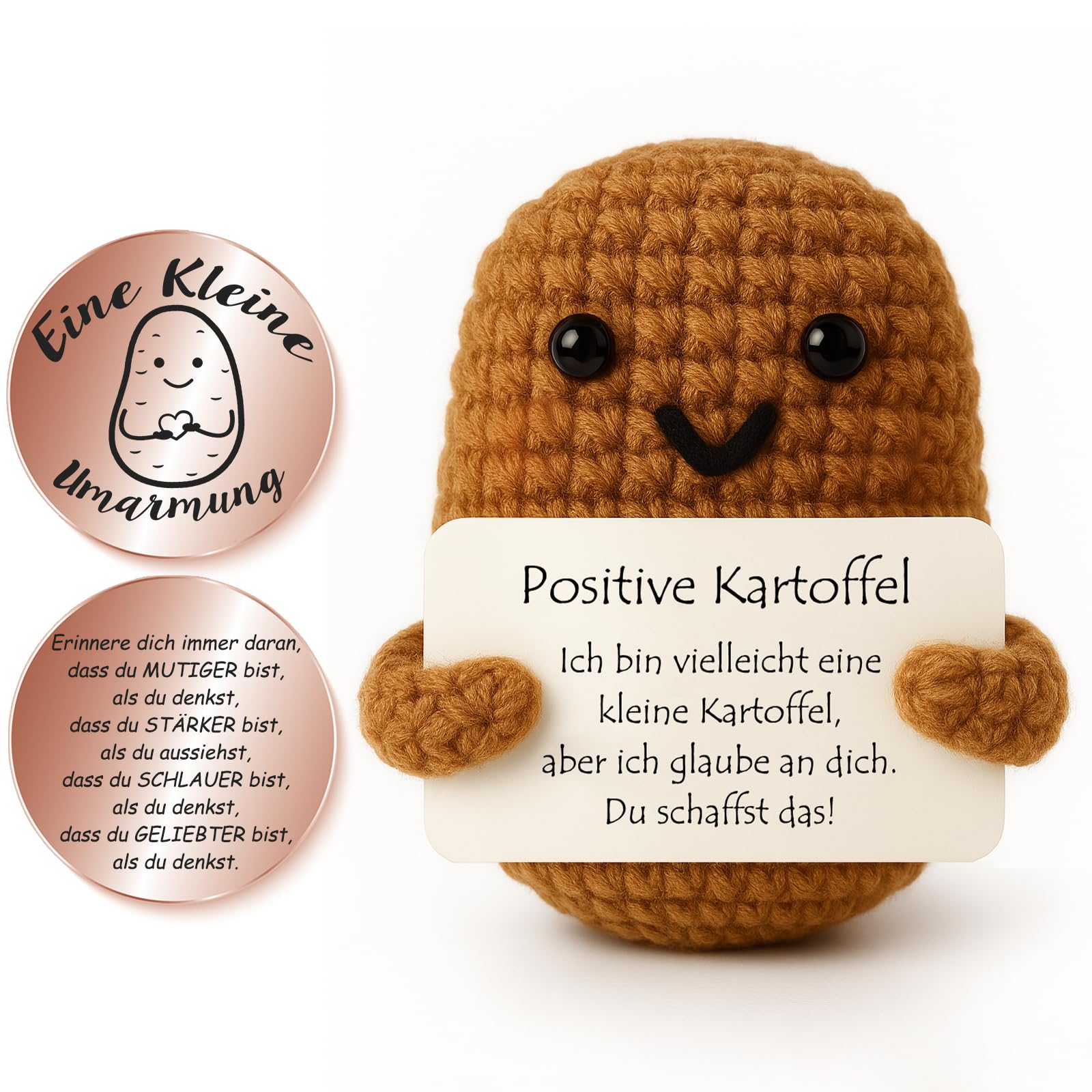 Tixlux Pocket Hug Positive Kartoffel, Kreative Strickwolle Kartoffel Figur und Kleine Umarmung Glücksbringer, Mutmacher Geschenk, Gute Besserung, Einschulung Geschenk