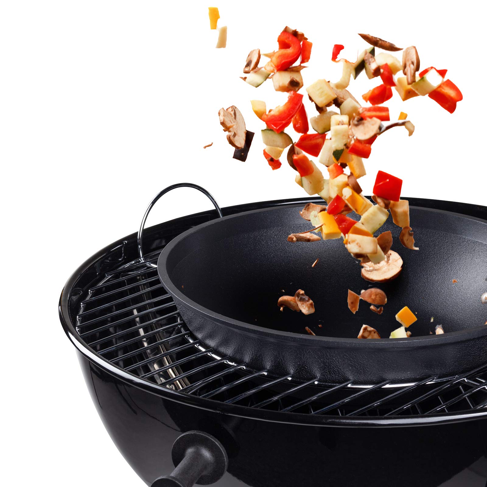 ROSMARINO Holzkohlegrill mit Deckel - Kugelgrill mit Thermometer, Einstellbare Belüftung, Grillrost, 2 Räder, Ascheschale - Grill für 4-8 Personen,Für Camping & Gartenparty