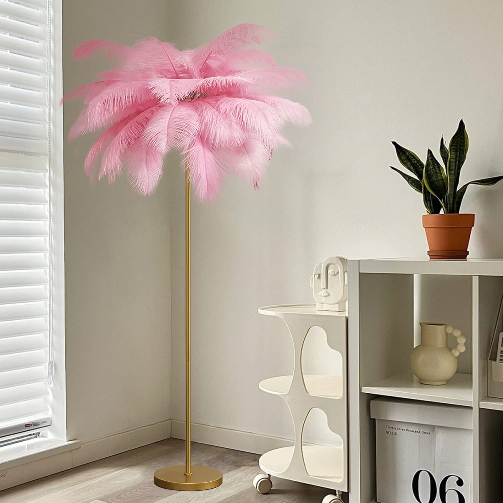 KISFWIU Floor lamp, Feather lamp with 48 Natural Ostrich Feathers with 10 Colors, Extended Feathers Suitable for Living Room, Bedroom, Study, H160cm (pink2)