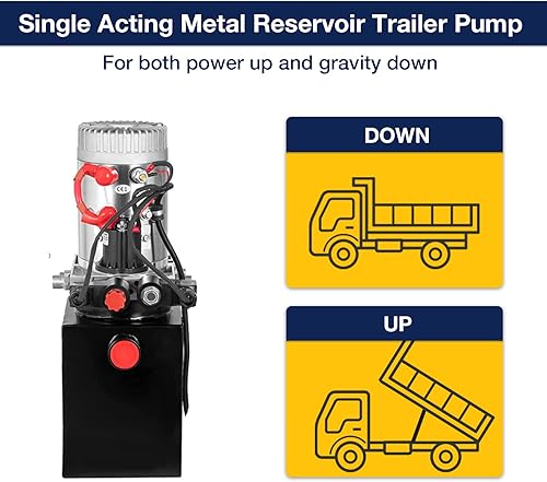 Miniatura 4 de Unidad de potencia hidráulica, bomba de remolque de descarga de efecto único, bomba hidráulica de 4 cuartos de galón, depósito de metal, 3200 PSI