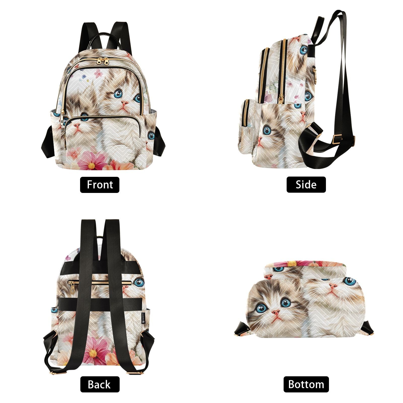 PIMILAGU Cats Flower Butterfly Fashion Backpack Purse for Women Lightweight Travel Shoulder Bag Casual Daypack Ladies Bag for College Work