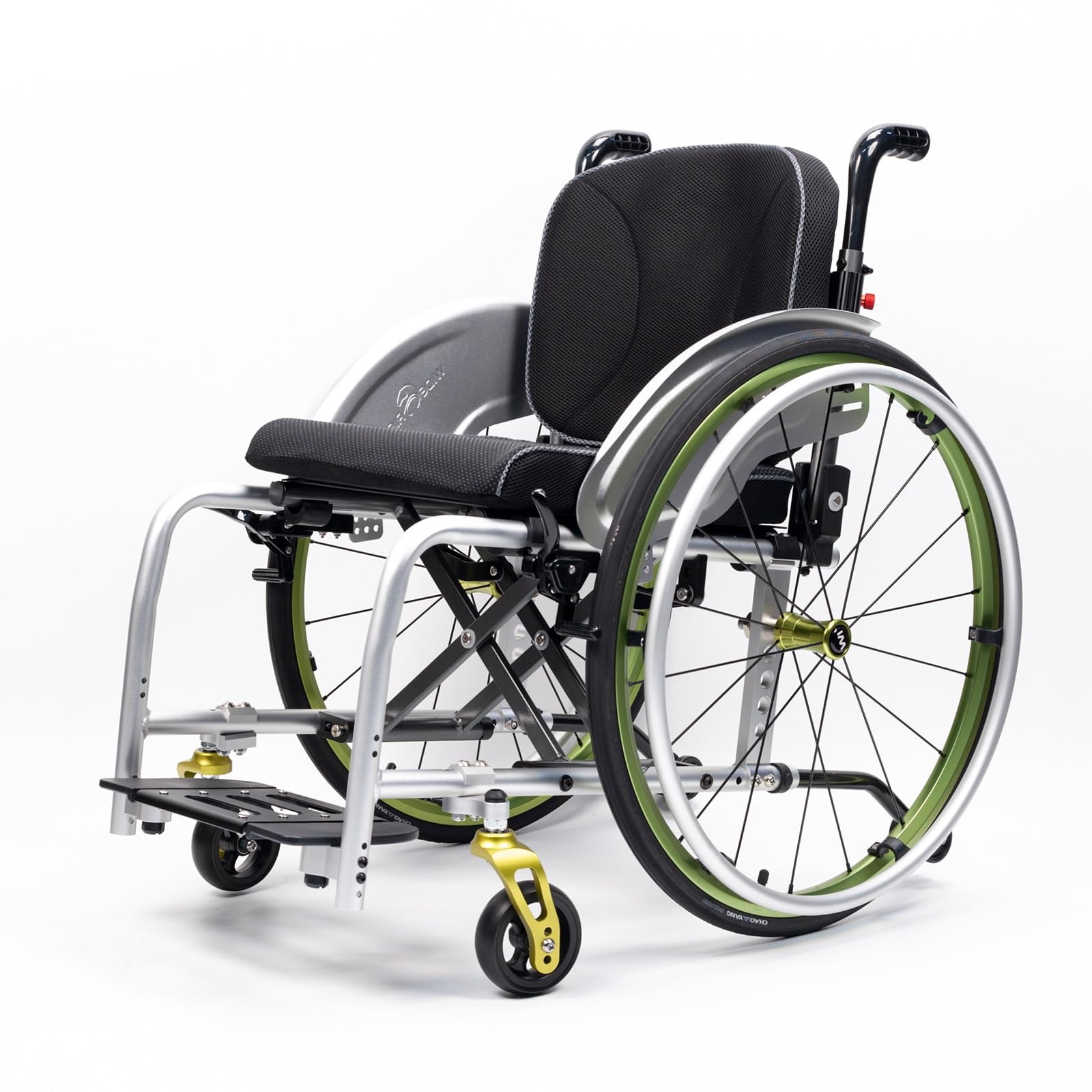 SXSLTSA Lightweight Folding All-Terrain Wheelchair Hand Brake Anti-Tipper Aluminum Sports Chair Adults Seniors, Mute Self-Propelled(Green2,Seat Width 42cm/16.5in)