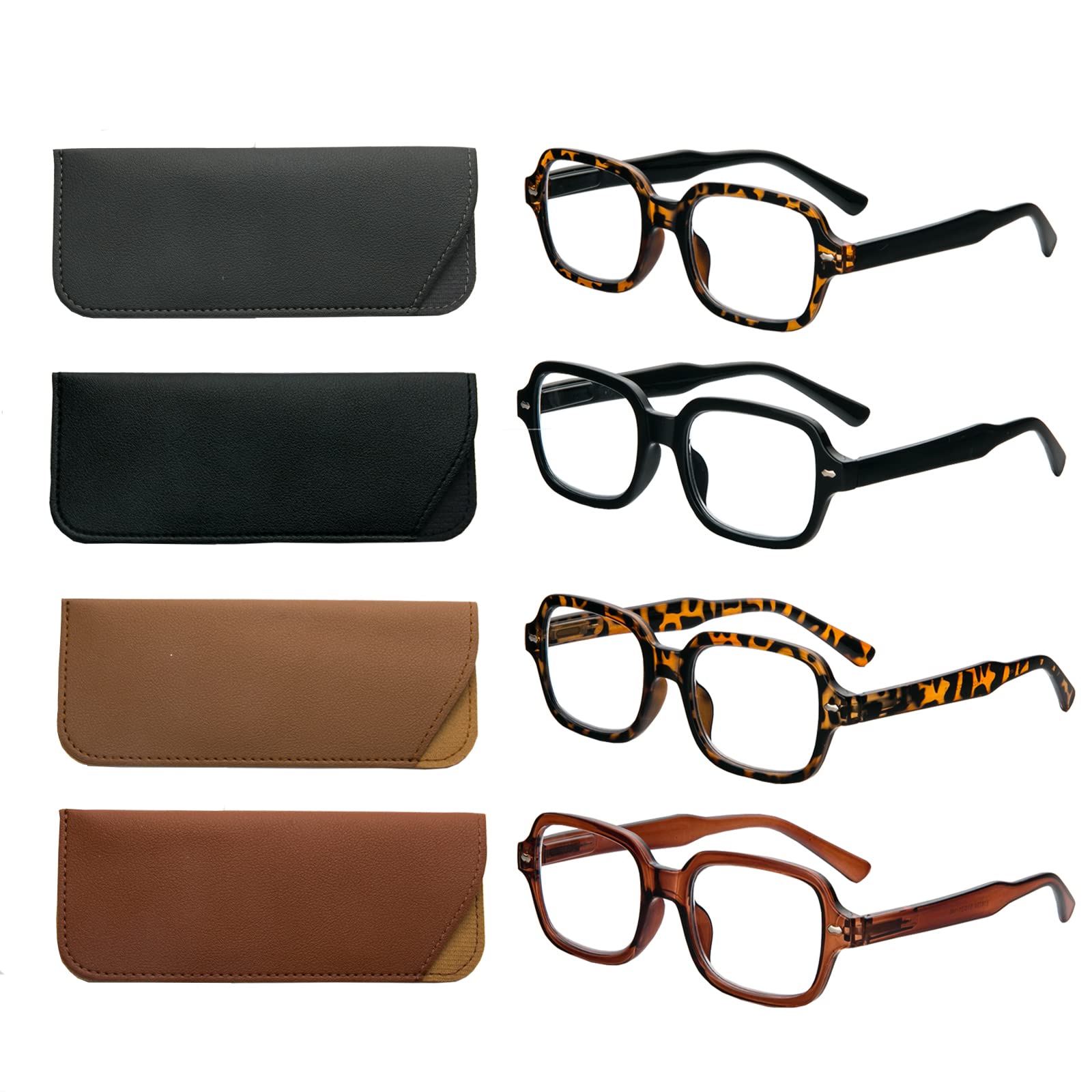 Photo 1 of 2 pack KoKoBin Oversize 4 Pack Reading Glasses For Women, Spring Hinge, Blue Light Blocking Glasses,Fashion Square Eyewear Frame Black&brow&leopard&black Leopard 2.5 x