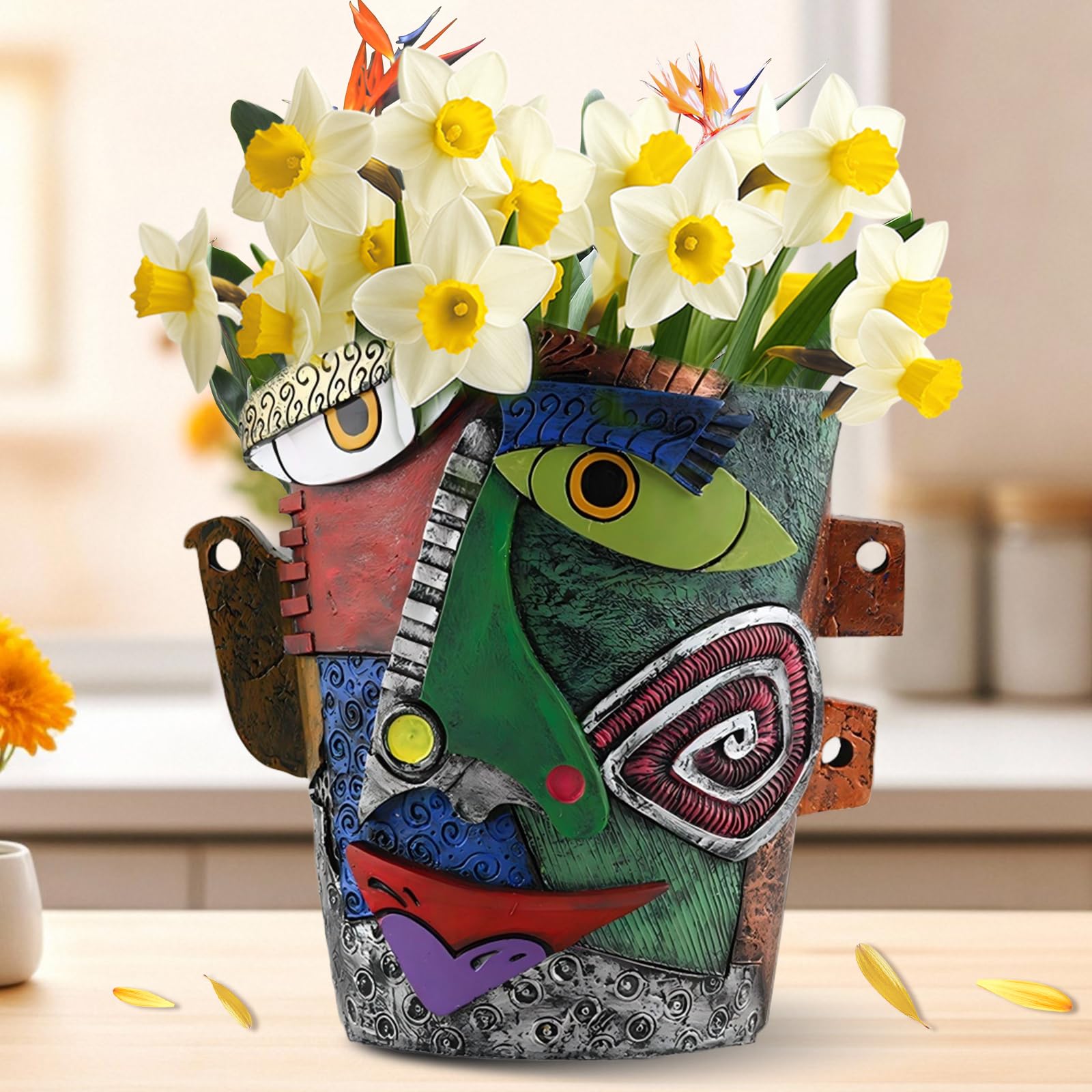 Pot de Fleurs Abstrait, 18.5cm Cache-Pots de Plante Résine Art Portrait Vase Pot de Fleurs pour Interieur Ornements Uniques Décoratif Succulents Balcon Décoration de Jardin