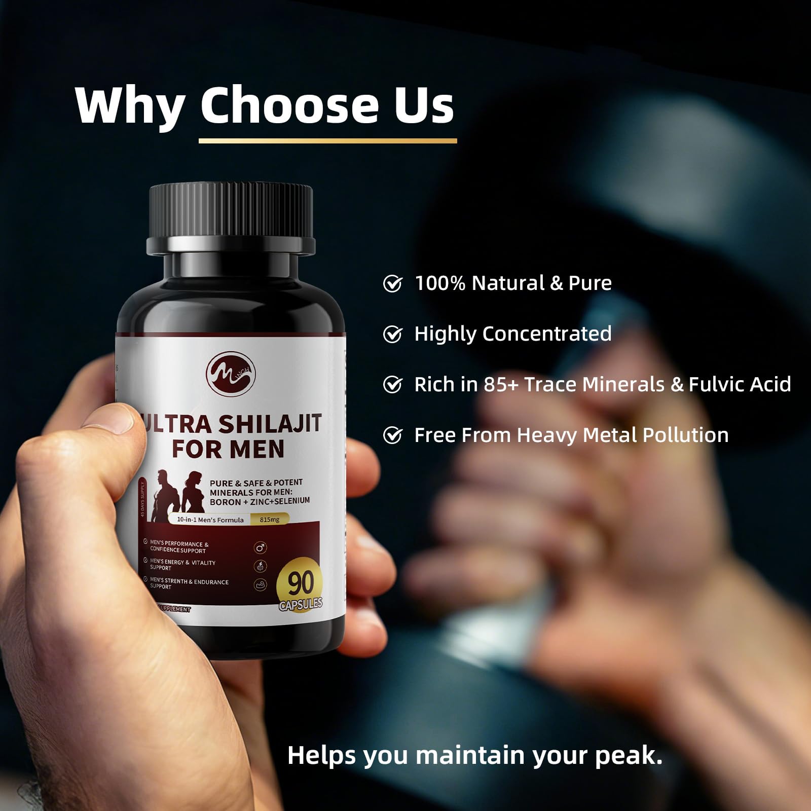 M inch Shilajit for Men, 10-in-1 Booster for Men - Stamina, Vitality & Strength Booster, Male Enhancing Supplement with Ashwagandha, Tongkat Ali & Tribulus Terrestris Extract, 90 Vegan Capsules — Amazon image 5