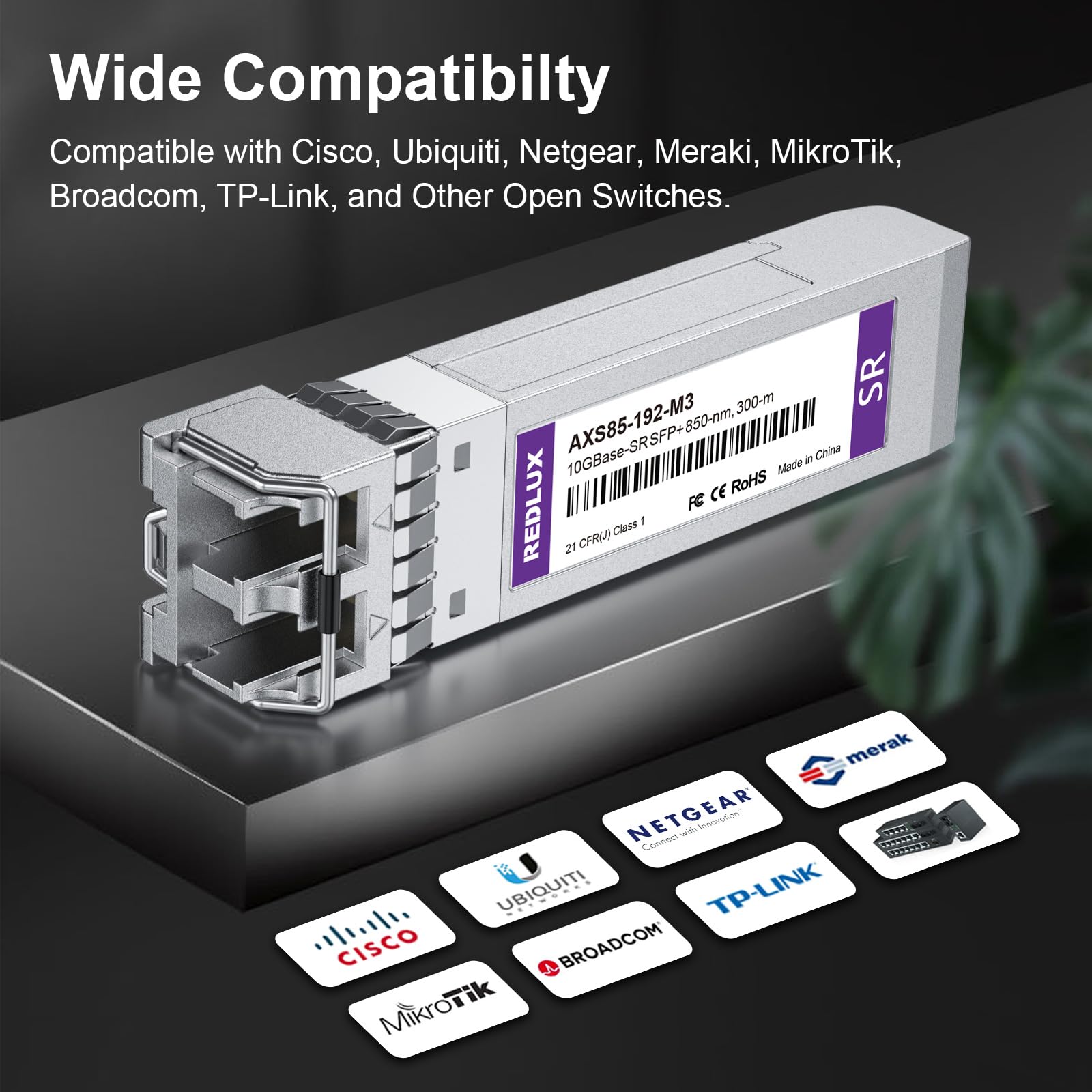 REDLUX Modulo Gbic SFP SX 850nm MMF doppio connettore LC 550m Compatibile Cisco Meraki Ubiquiti UniFi Mikrotik Fortinet TP-Link Netgear