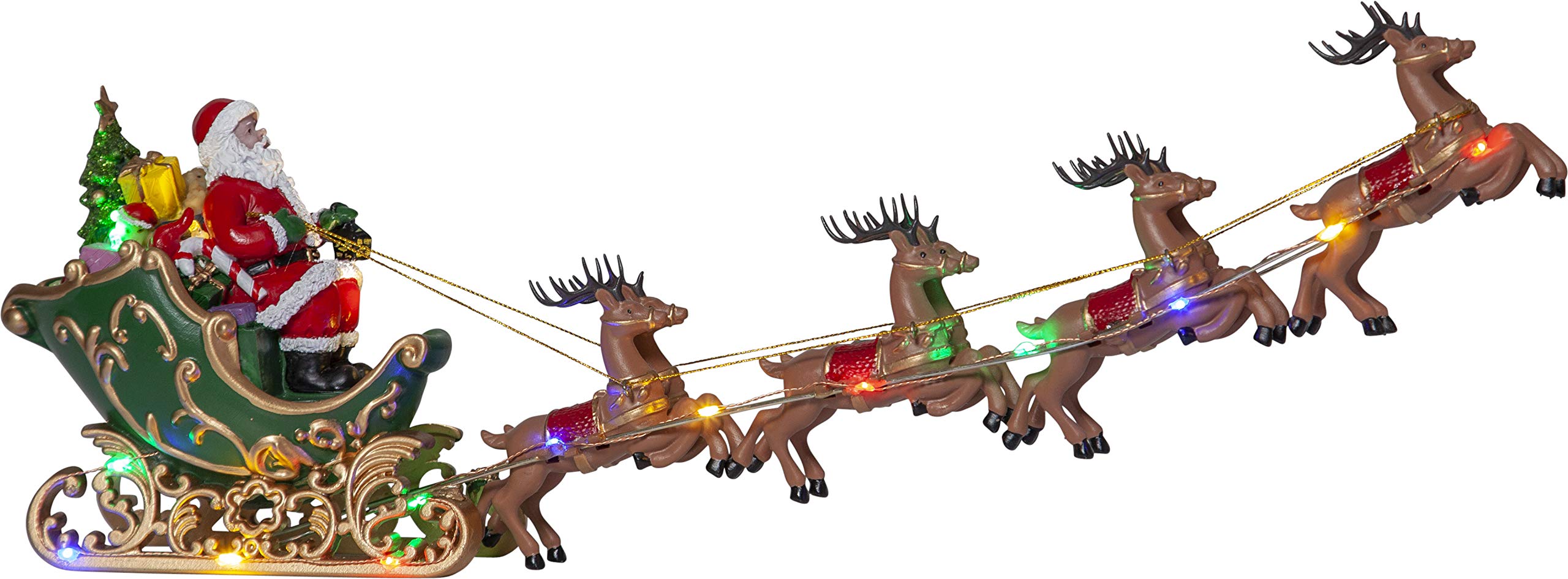 Star Trading LED Rentier Schlitten mit Weihnachtsmann - Weihnachtsdeko Beleuchtet, Batterie, 6h Timer, 15 Bunte LEDs, Tischdeko Advent, 48 cm