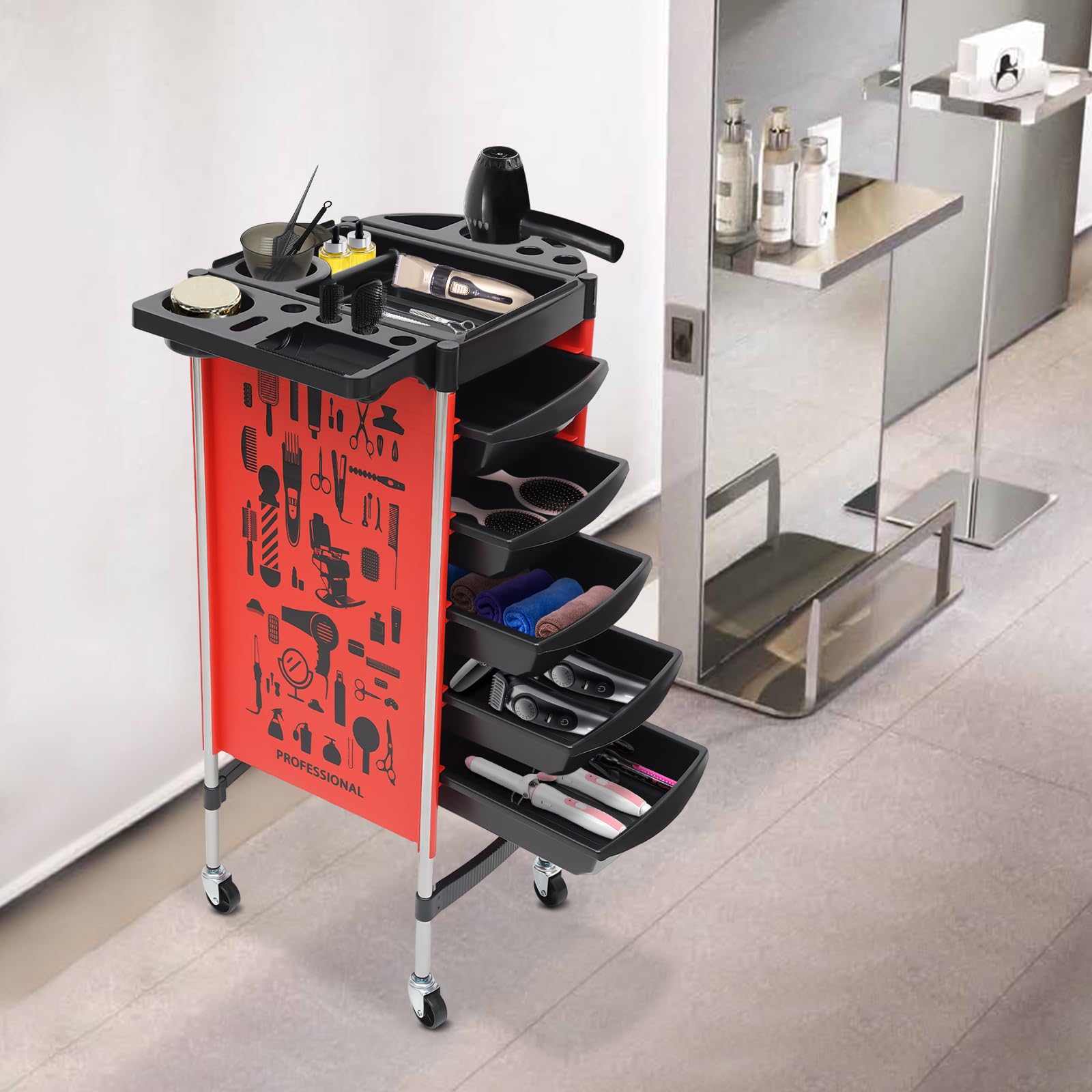 5 Cassetti Carrelli,Carrello Per Parrucchiere Carrello Di Servizio Carrello Da Lavoro Carrello Tablet Acconciatura a Roulette,per Centri Di Bellezza,Saloni,Truccatori,Parrucchieri
