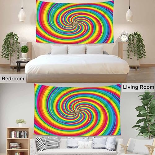 Miniatura 4 de Pznen Tapices de remolinos de arco iris, tamaño grande, 80 x 60 pulgadas, círculo abstracto en espiral, para dormitorio, estética, hogar, sala de
