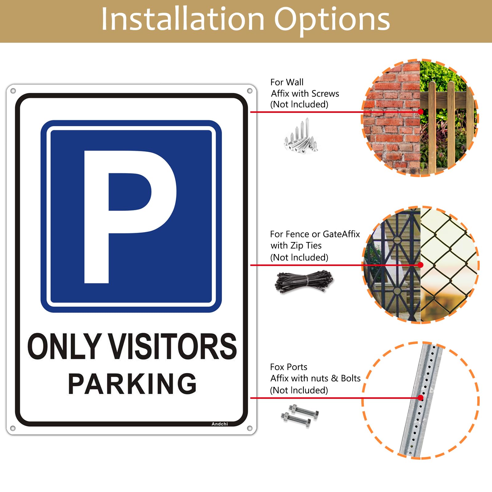Andchi 2pcs Aluminium Metal Park Signage Visitor Parking Only Sign Guest Parking Signs Road Warning Sign for Private Parking Places Size 14 x 10 inch - Image 4
