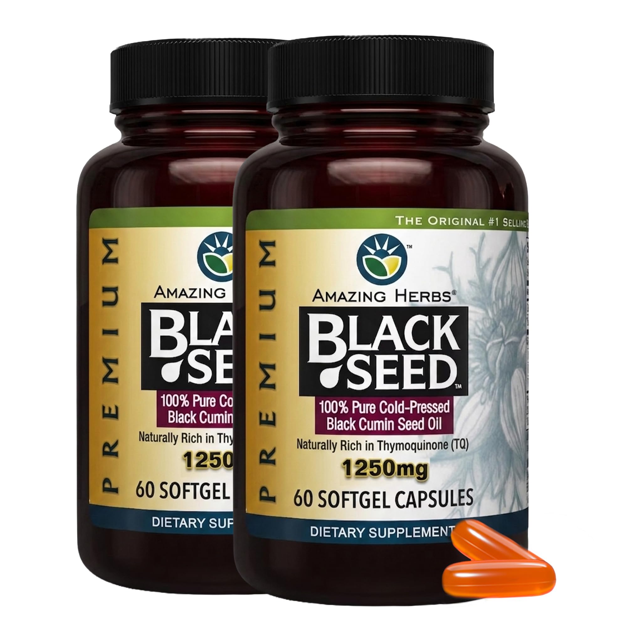 Amazing Herbs Premium Black Seed Oil - 60 Count Softgels, 1250mg — Amazon image 10