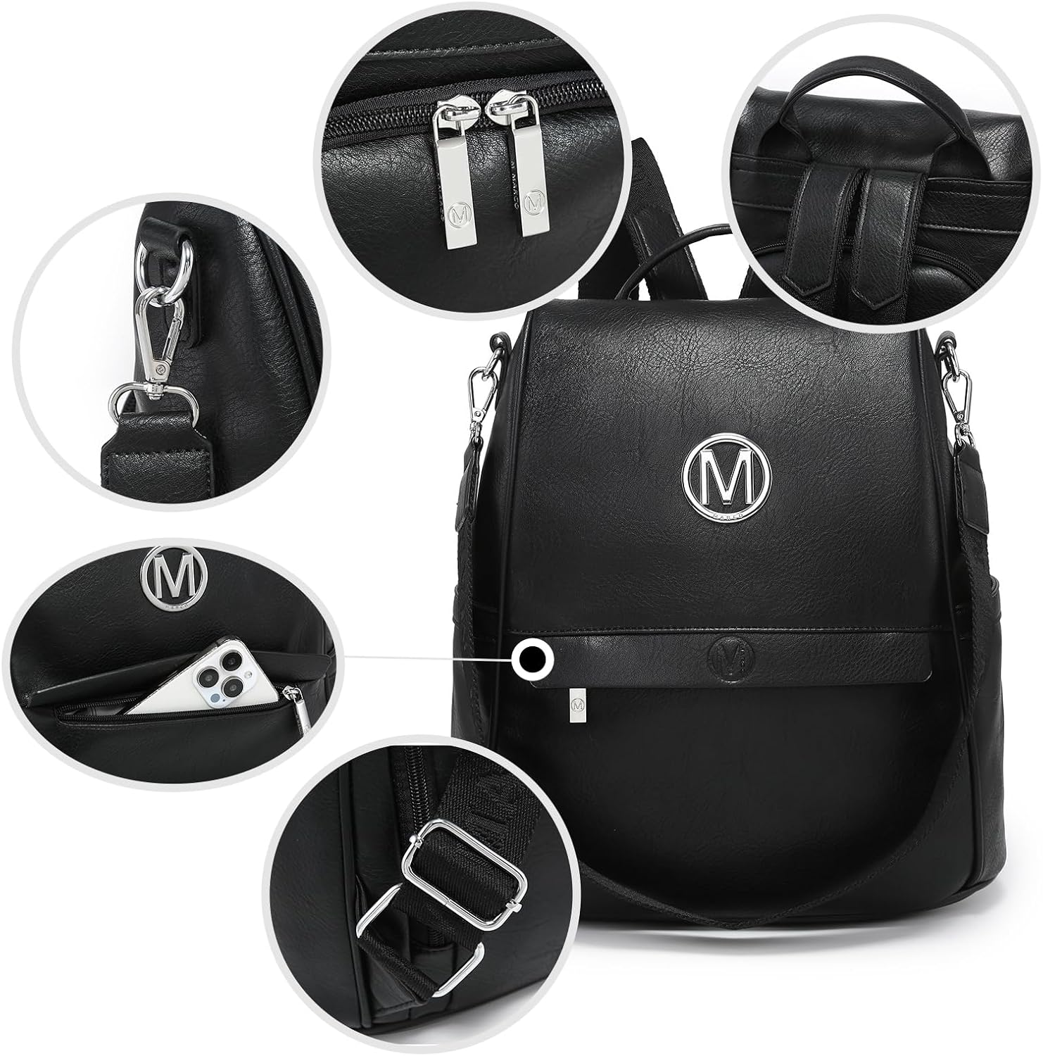 MKP Women Fashion Backpack Purse Multi Pockets Signature Anti-Theft Rucksack Travel Ladies Shoulder Bag Handbag 2Pcs - Image 4