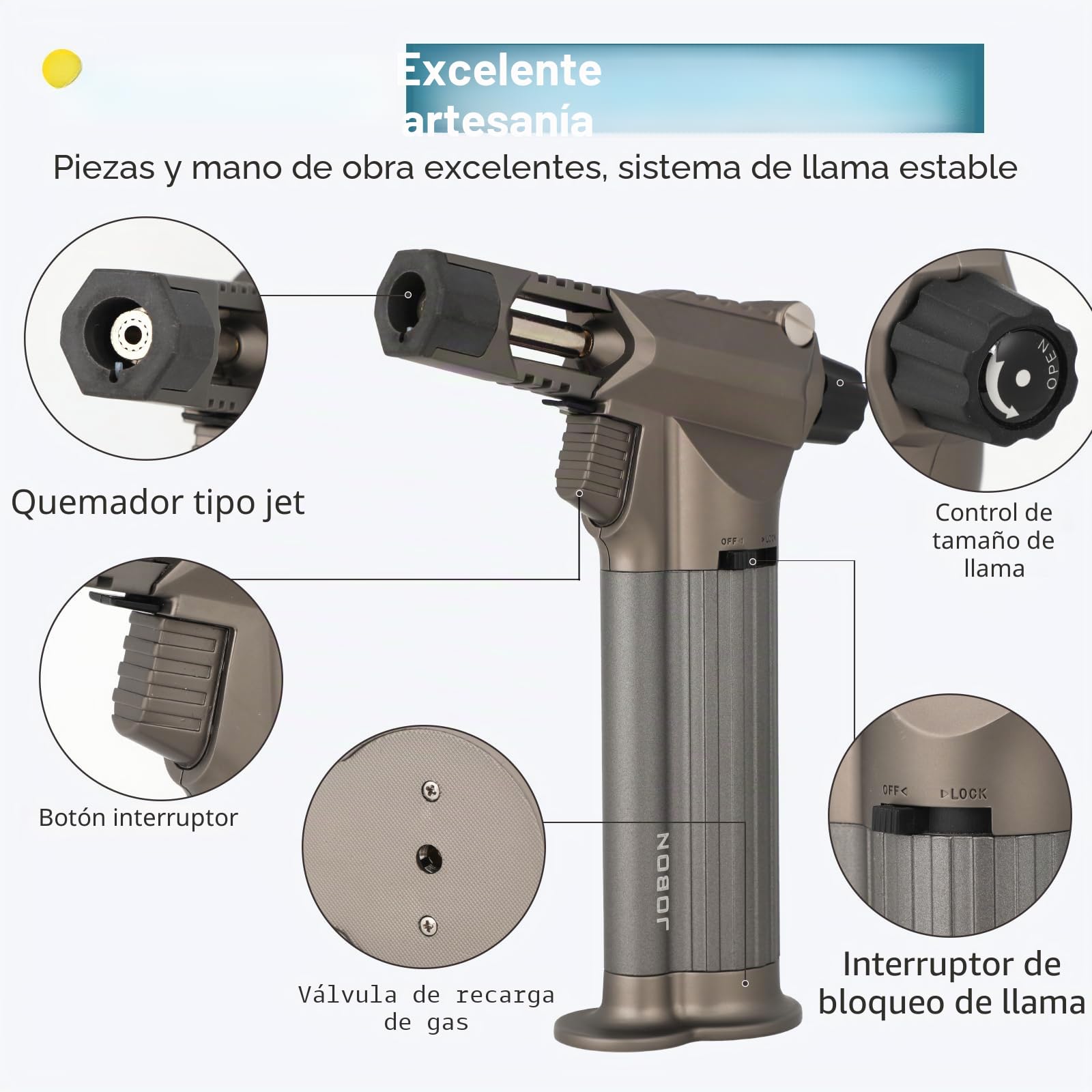 Todo metal, soplete de soldadura, quemador de butano de cocina profesional con bloqueo de seguridad, llama recargable ajustable multiusos, recargable para barbacoa, al aire libre, hornear, artesanía y