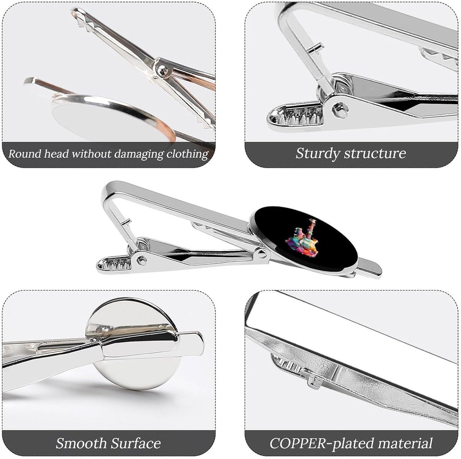 Colorful Electronic Guitar Funny Men's Tie Clip Silver Ties Bar Pinch for Business Anniversary Wedding 2 Pcs image 3