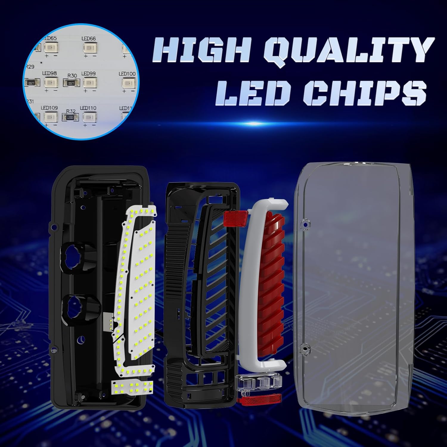 Daikokuya Sequential Full Led tail lights for 1989-1996 Ford F150/Bronco, 1989-1997 F250/F350 Starting Animated, Dynamic Turn Signal,Brake Light,Reverse Light Smoked Rear Light Assembly