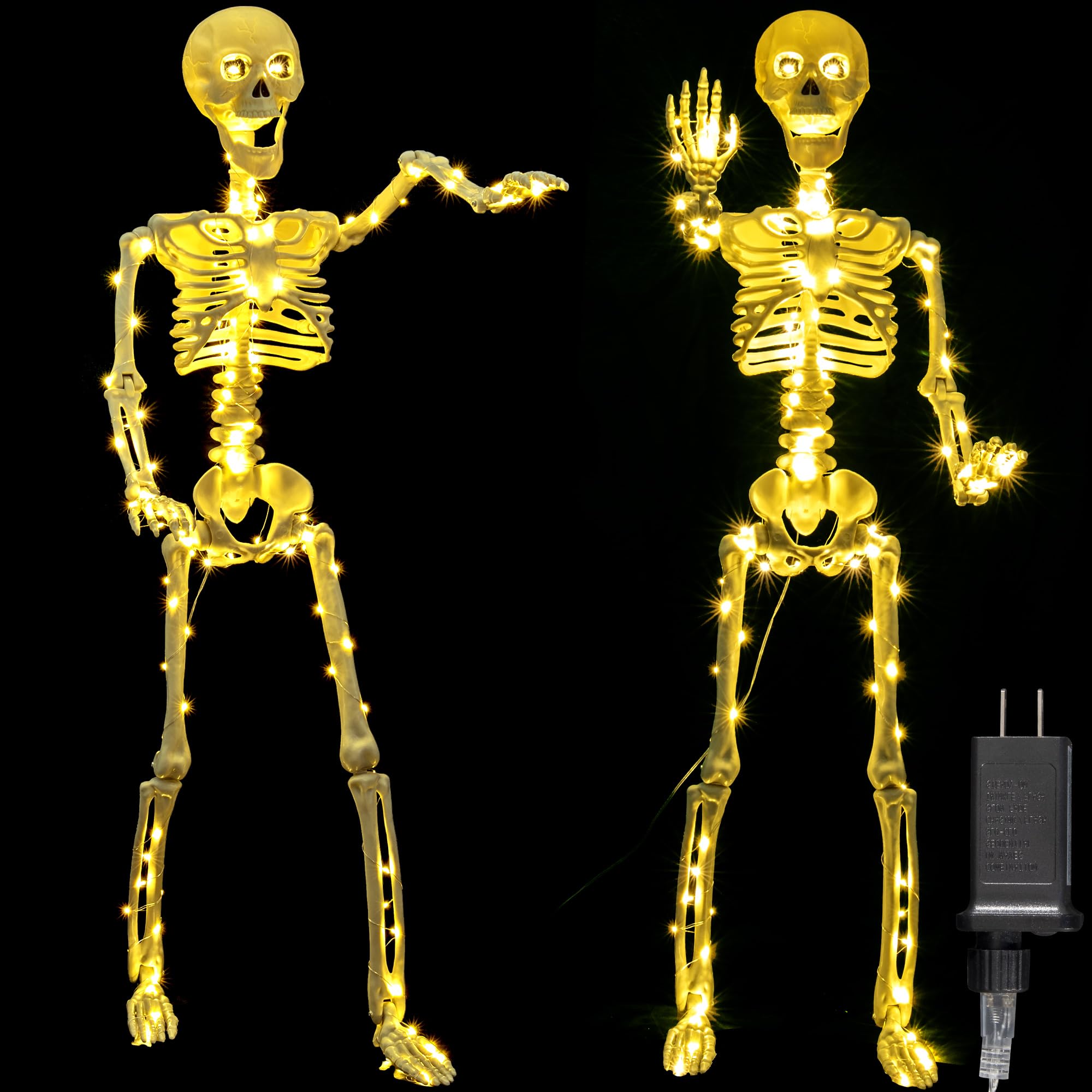 Squelettes lumineux Halloween articulés déco extérieure 101,6 cm lot de 2 figurines