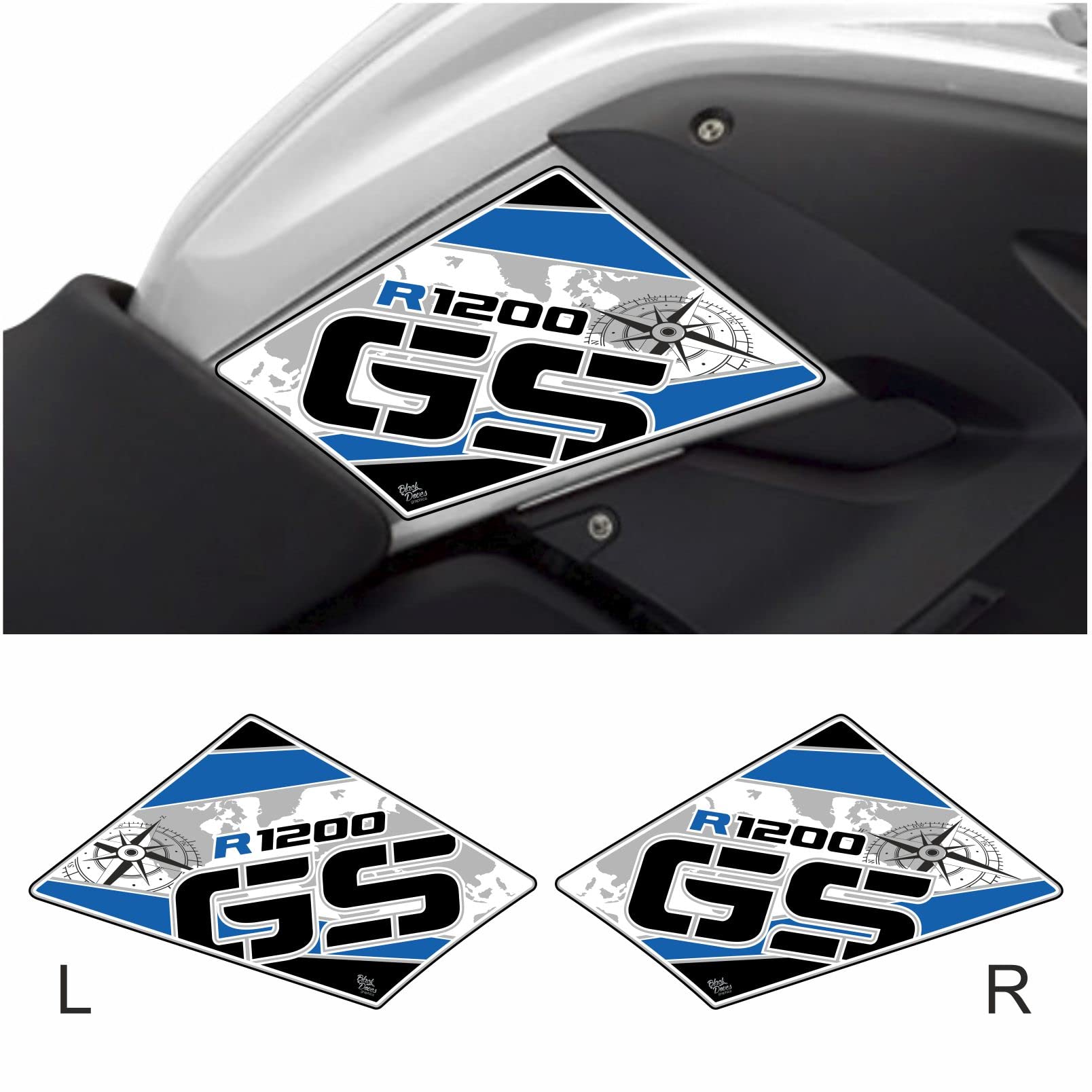 2 pz Adesivi 3D Protezioni Laterali compatibile con/sostitutivo per BMW R 1200 GS 2008-2012 (Blu)