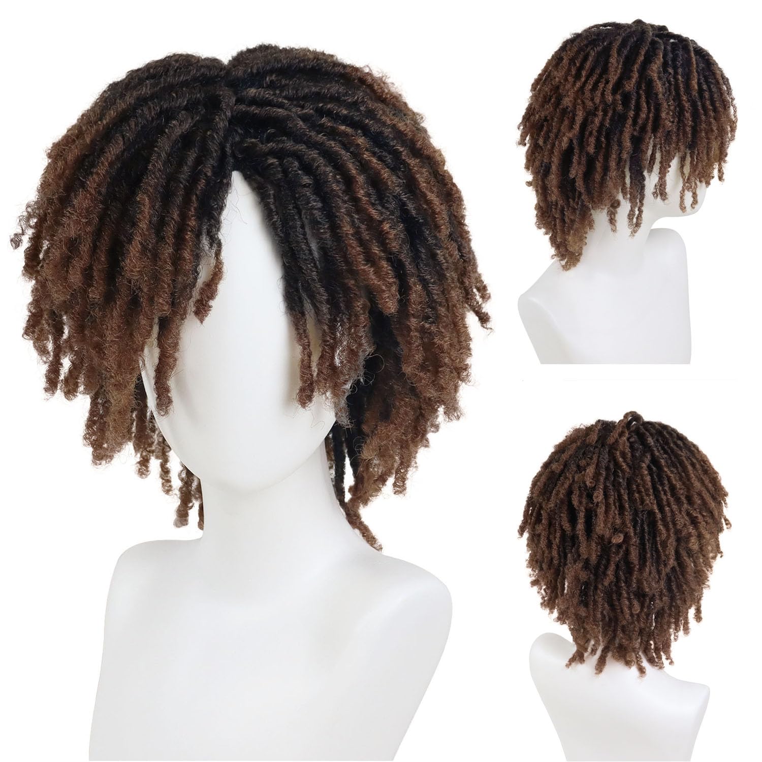 GNIMEGIL Mens Dreadlock Wig Black Curly Male Fake Dreads Loc Short Braided Wig with Bangs Realistic Twist Rasta Wigs Roleplay