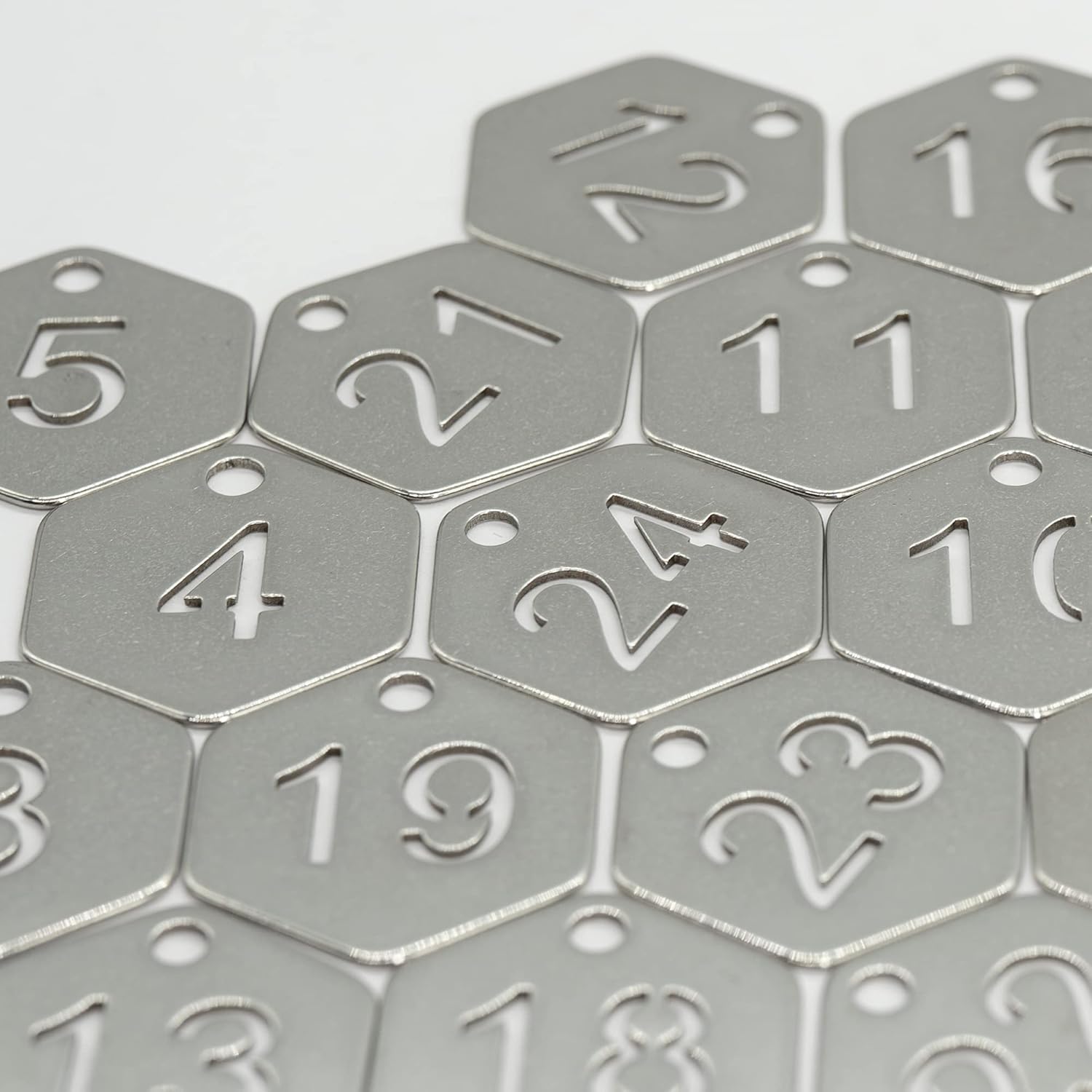 StayMax Hexagon Shape Hollowed Stainless Steel Number Tags Key Tags ID Tags (1-25)
