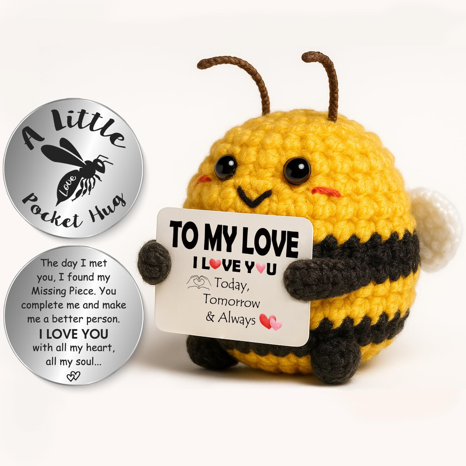 Tixlux Bee Gifts for Partner, Handmade Crochet Bee with 'To My Love' Card and Pocket Hug Token, Romantic Keepsake, Anniversary, Birthday, Wedding, Valentine’s Day Gifts for Her Girlfriend Wife — image 1
