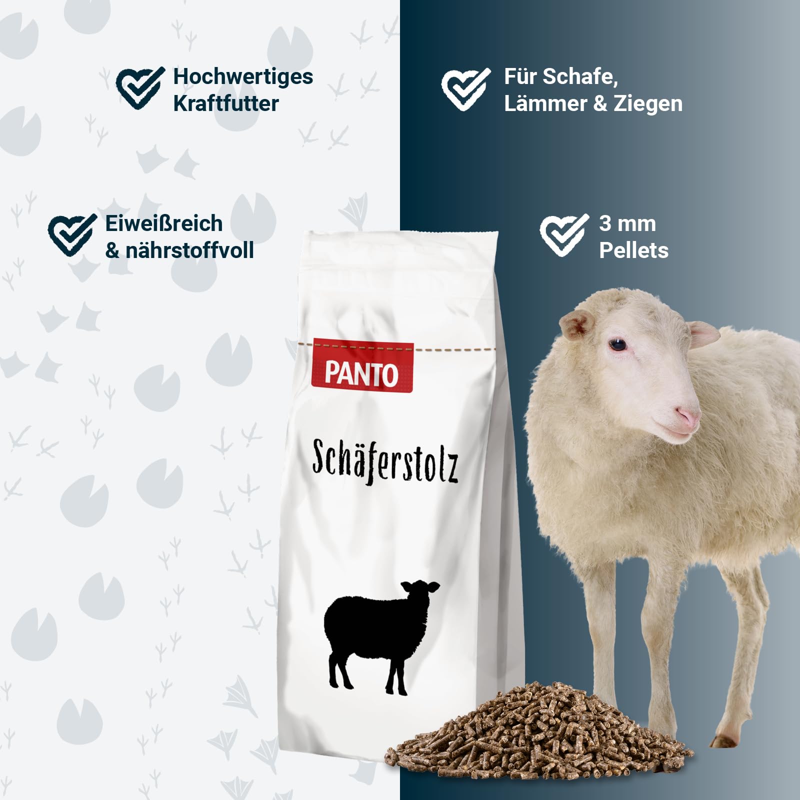 Panto Schäferstolz 25kg – hochwertiges Ergänzungsfuttermittel für Schafe und Ziegen ohne Kupfer, Schaffutter zur frühen Beifutter-Aufnahme