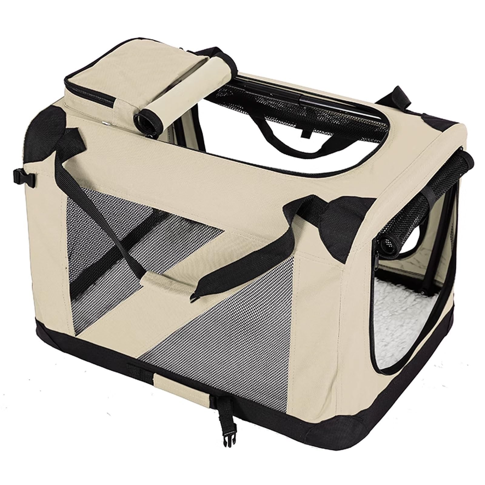 Transportin Perro Coche Transportín Gato Transpirable Plegable Estructura De Tubo De Acero Oxford Incluye Cojín Inferior Y Asas De Transporte (White,50 * 35 * 35cm)