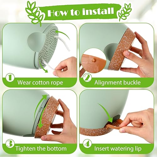 Miniatura 4 de Remerry 15 macetas de riego automático de 76.565.55 pulgadas con orificio de drenaje, macetas de plástico para plantas de interior, macetas de riego