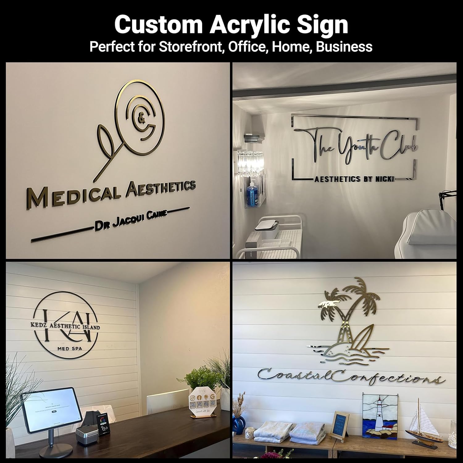Custom Business Logo Sign, Handmade Professional 3D Laser Cut Acrylic Stainless Steel Letter Personalized for Wall, Salon Office Company Retail Studio Cafe Man Cave Bar Club Wedding Business Home