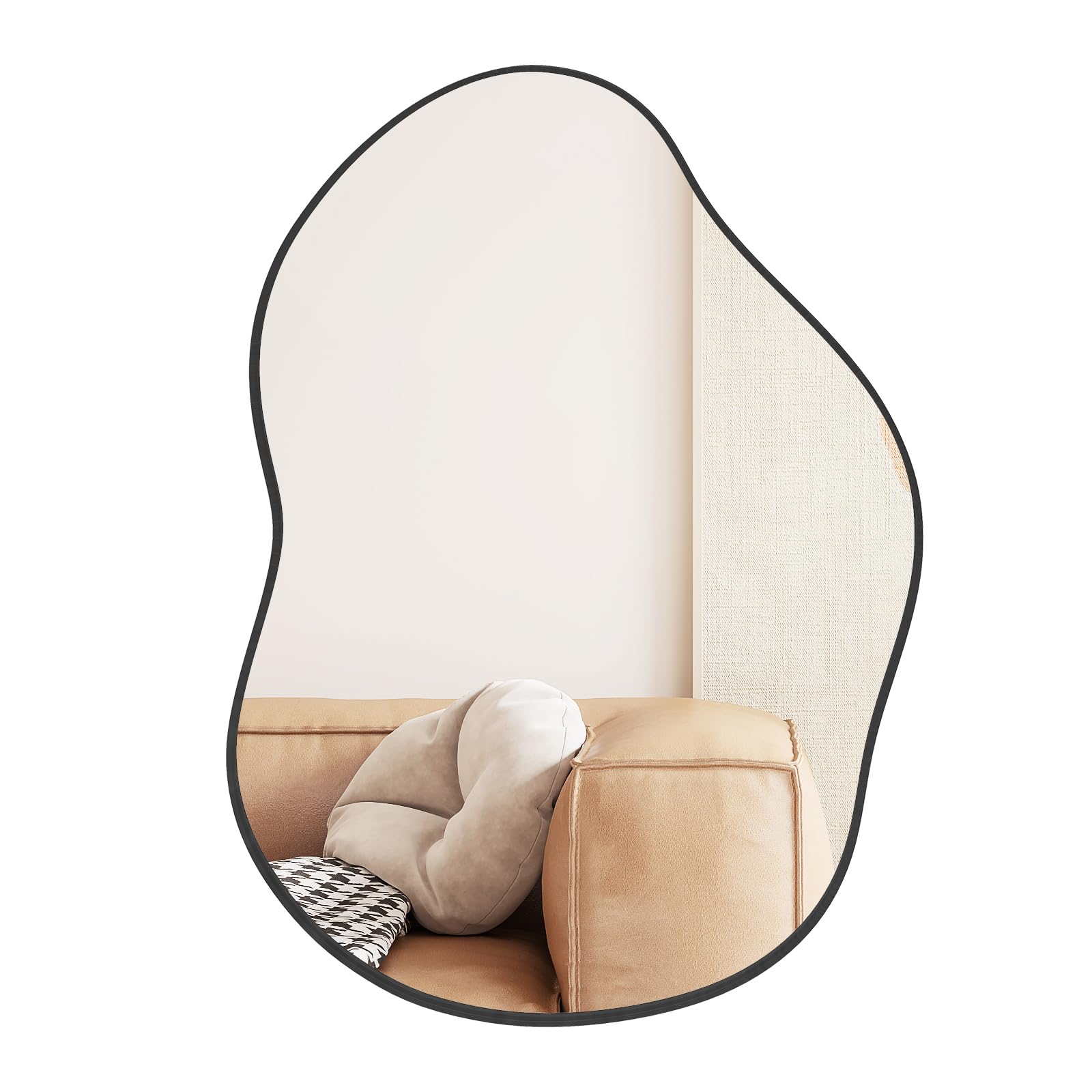 RELAX4LIFE Unregelmäßiger Wandspiegel, asymmetrischer Spiegel mit robustem Metallrahmen & HD-Glas, Einzigartiger Kosmetikspiegel, dekorativer Hängespiegel für Flur, Schlafzimmer, Wohnzimmer, Schwarz