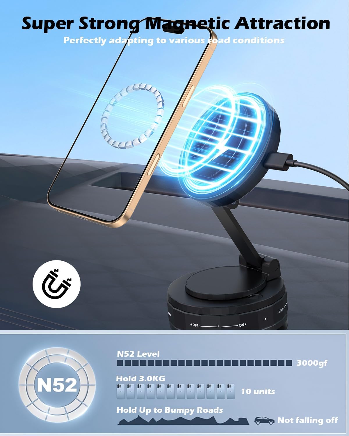 15W Magnetic Wireless Car Charger ,Mag Safe Car Mount Charger Fast Magnet iPhone Charging 360°Adjustable Phone Holder with Stronger Magnetic & Suction Car Phone Mount for iPhone 17 Pro Max 16 15 14 13 thumbnail
