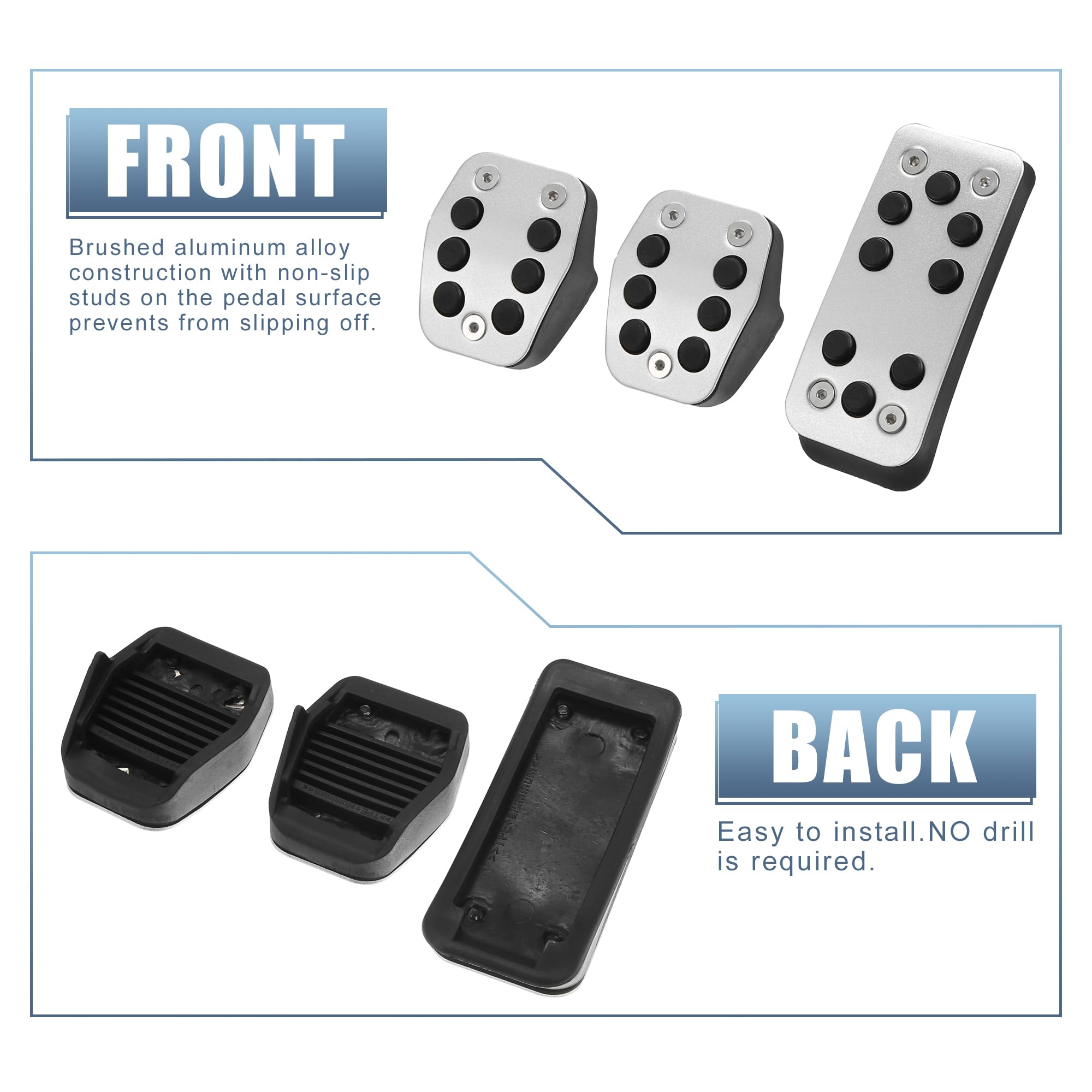 Kit 3 Pièces Couvre-Pédales Pour Ford Focus 2014-2018 - Accélérateur, Frein, Embrayage - Antidérapant