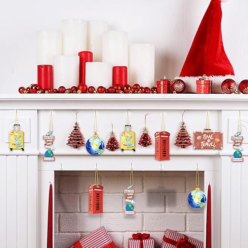 Miniatura 5 de 36 piezas de ornamentos de Navidad de planeta viajeros de madera, globo del mundo, maleta, equipaje, crucero, tabla, letrero del mundo, avión para