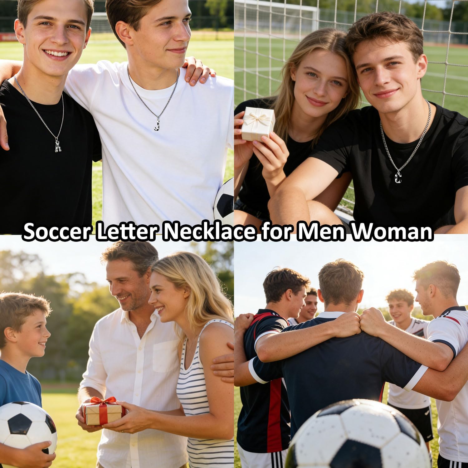 AIAINAGI Initial A-Z Letter Soccer Necklace for Men - Charm Pendant With Stainless Steel Silver Chain 22inch - Personalized Gift