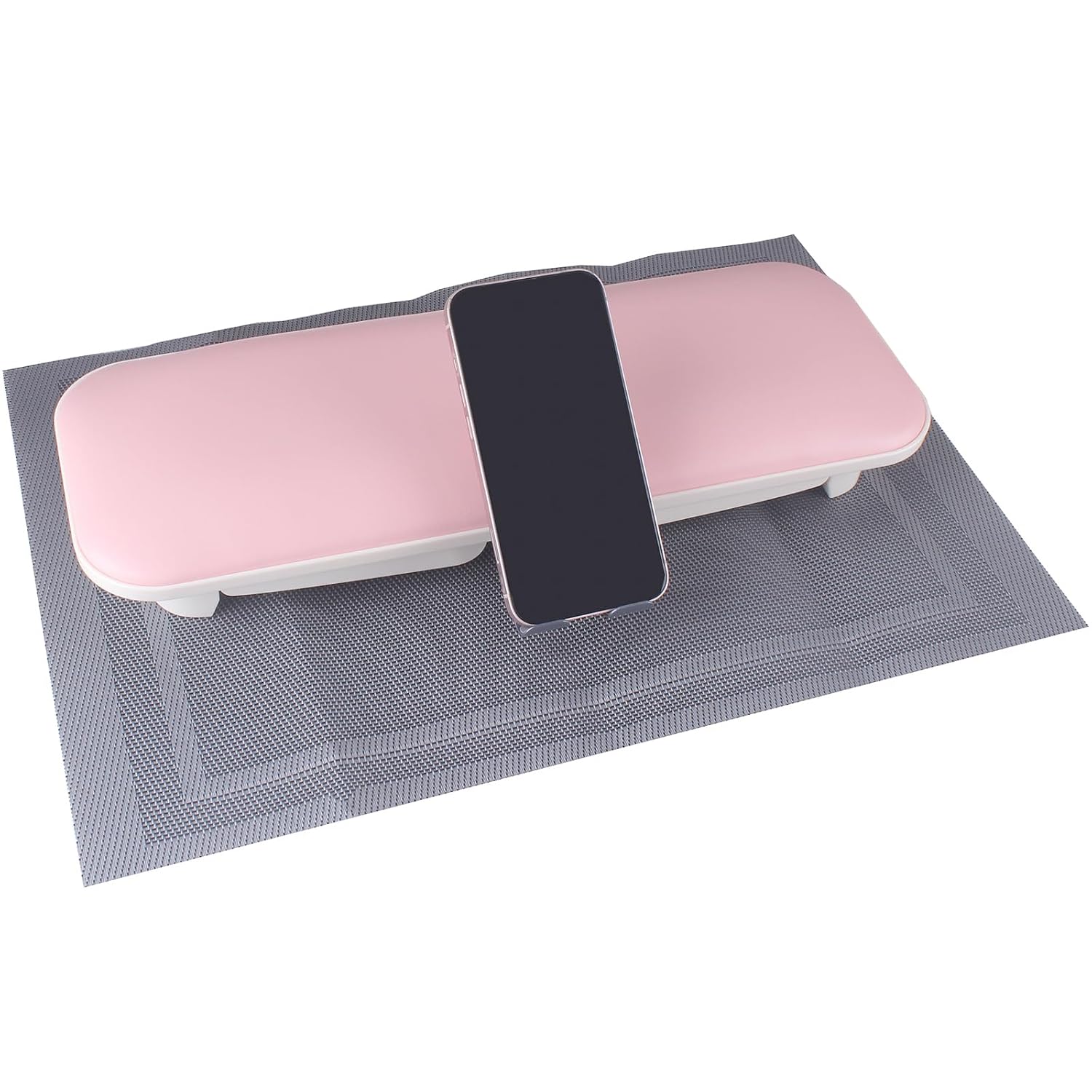 Big Foldable Nail Arm Rest for Nails Tech with Phone Holder (Pink) | Upgraded Anti-Scratch & Non-Slip Silicone Pads , Pu Leather Nail Hand Rest with Table Mat.