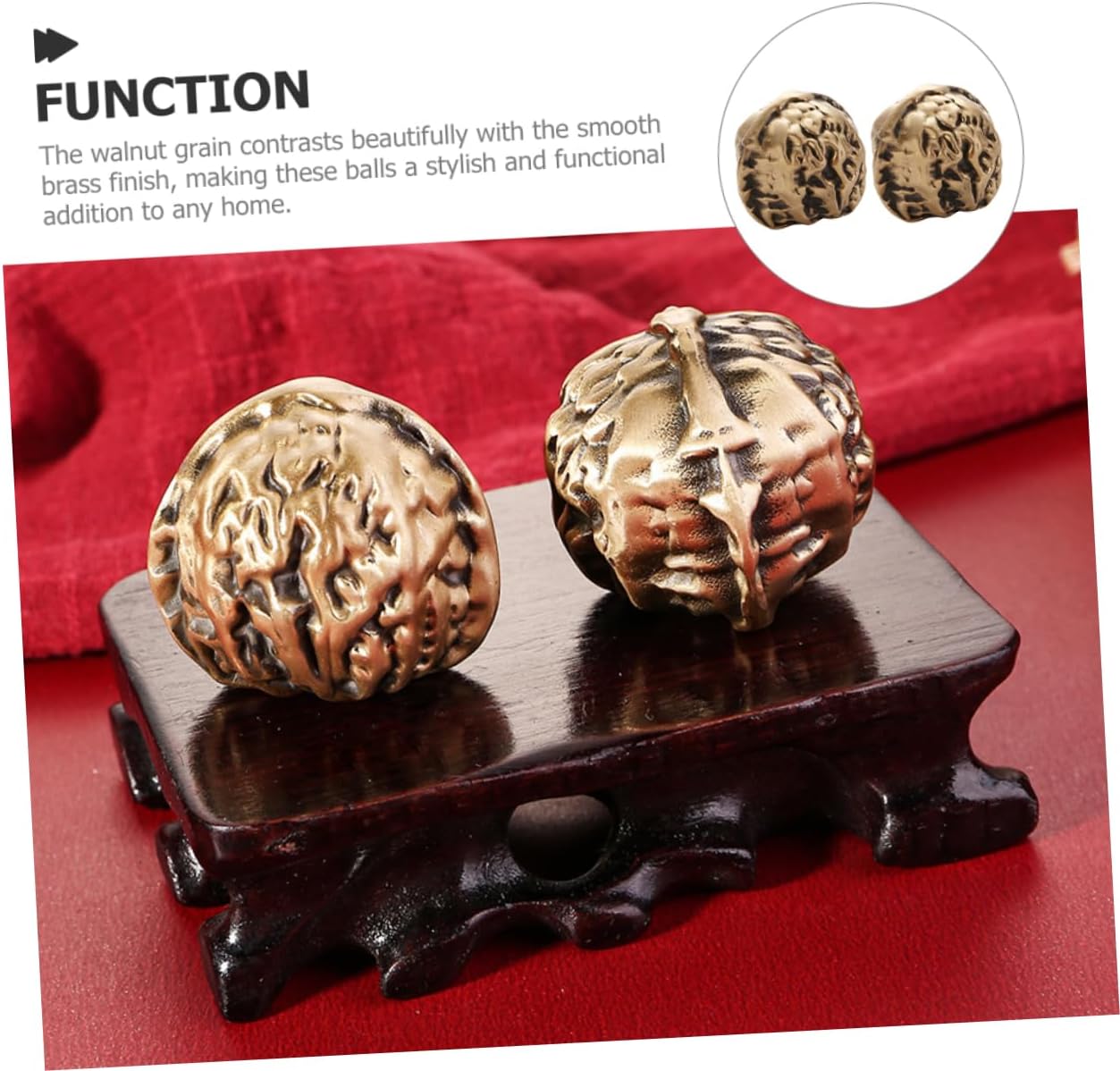 Brass Antique Walnut Hand Exercise Balls Solid Chinese Collectibles for Seniors Adults Stress Relief Massage Therapy Tools