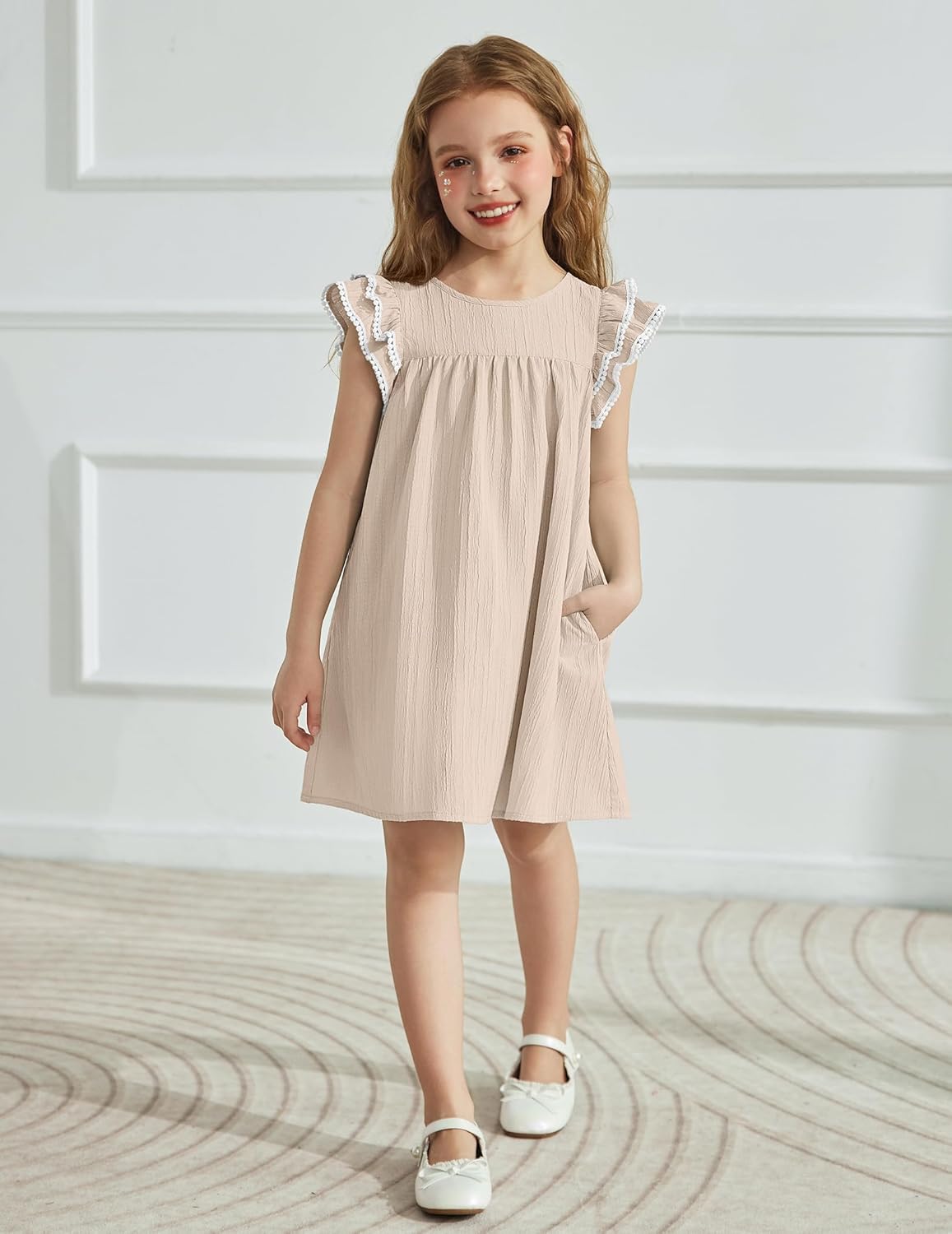 Arshiner Girls Summer Dress Toddler Ruffle Sleeve Dresses Kids Swing Casual Beach Boho Sundress with Pockets for 1-7t - Image 3