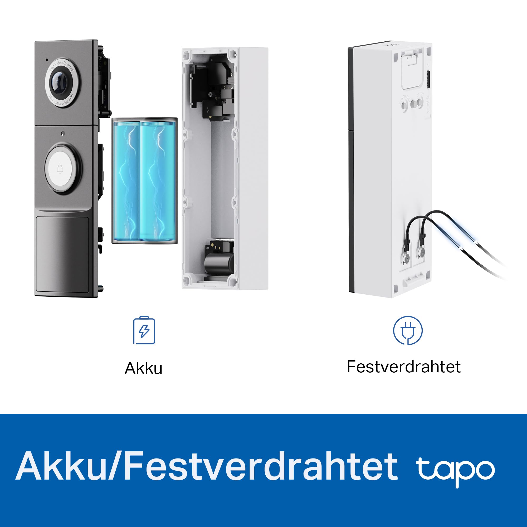Tapo D235 Video-Türklingel Akku/Festverdrahtet (Video Doorbell) | Türklingel mit Kamera, 2K 5MP, Farbe Nachtsicht, 180° ultrabreiten Sichtfeld, 10000 mAh Nicht entfernbarer Akku, Mit Chime, Alexa