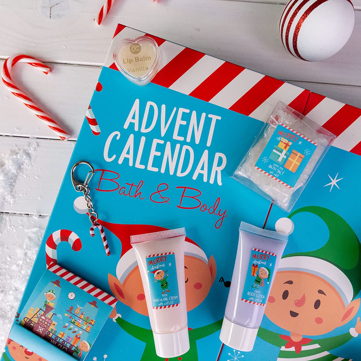 Accentra Kalendarz adwentowy z 24 produktami do pielęgnacji – kalendarz adwentowy Beauty z balsamem do ciała, kulkami kąpielowymi, żelem pod prysznic, szamponem, kremem do rąk i wielu innych –