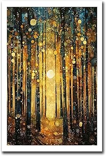 AnenaXean Printed Canvas Painting Wall Art Gustav Klimt Print Sun Forest Trees Painting Klimt Exhibition Poster Painting Yellow Decor Full Art Print Modern Home and Bedroom Decoration 20x30inch