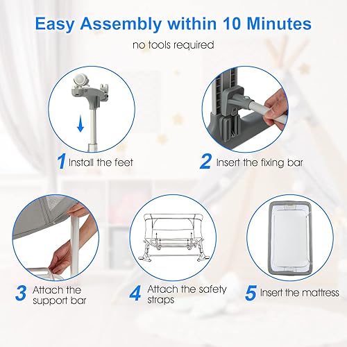 Miniatura 19 de INFANS Cuna de bebé 3 en 1, cuna plegable con colchón, bolsa de viaje, ruedas, malla de 4 lados, fácil de montar, cuna estacionaria, roca