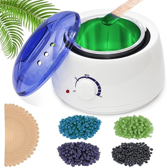 Wax Warmer Hair Removal Kit, Waxing Kits Professional Full Kits with 4 * 100g Hard Wax Beads and 30 Wooden Spatulas Wax Warmer Waxing Kits for Women & Men Suit for All Body
